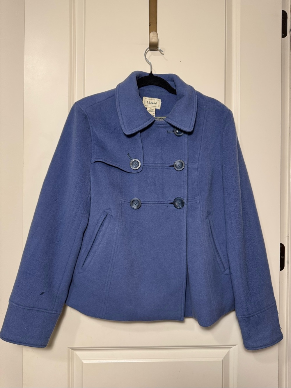 L.L.Bean Women’s Blue Wool Pea Coat Button Front Lined Pockets Size M Regular